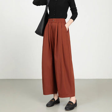 Women’s Wide-Leg Trousers – Lightweight Twill – Relaxed Fit – Elastic Waist – Full Length