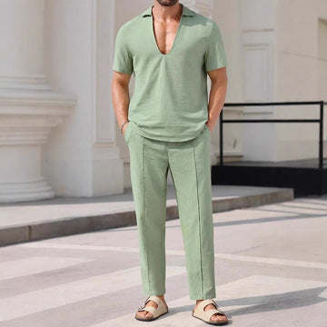 Men’s Casual Suit Set – Relaxed Fit – Short Sleeve & Straight-Leg