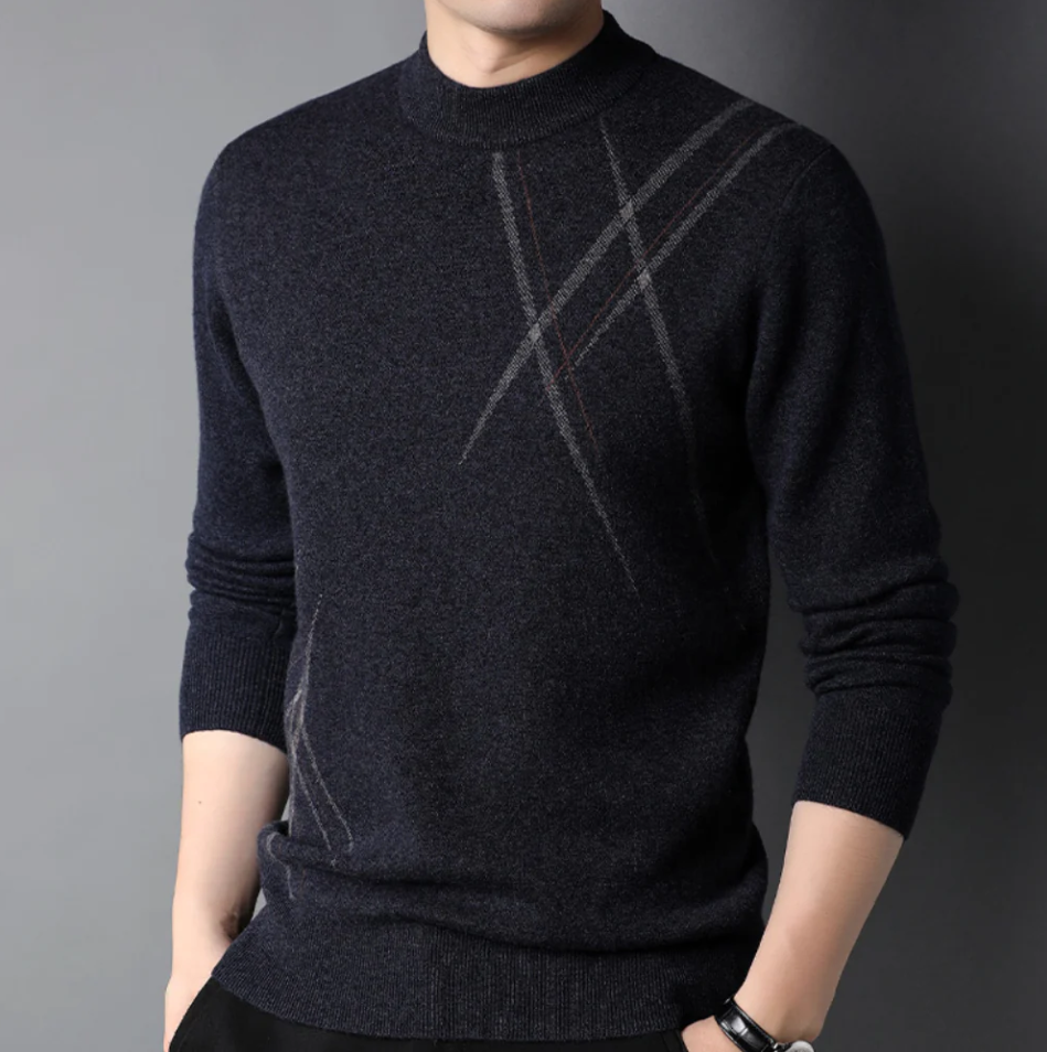 Men’s Pullover Sweater – Slim Fit – Wool Blend – Ribbed Cuffs – Subtle Pattern