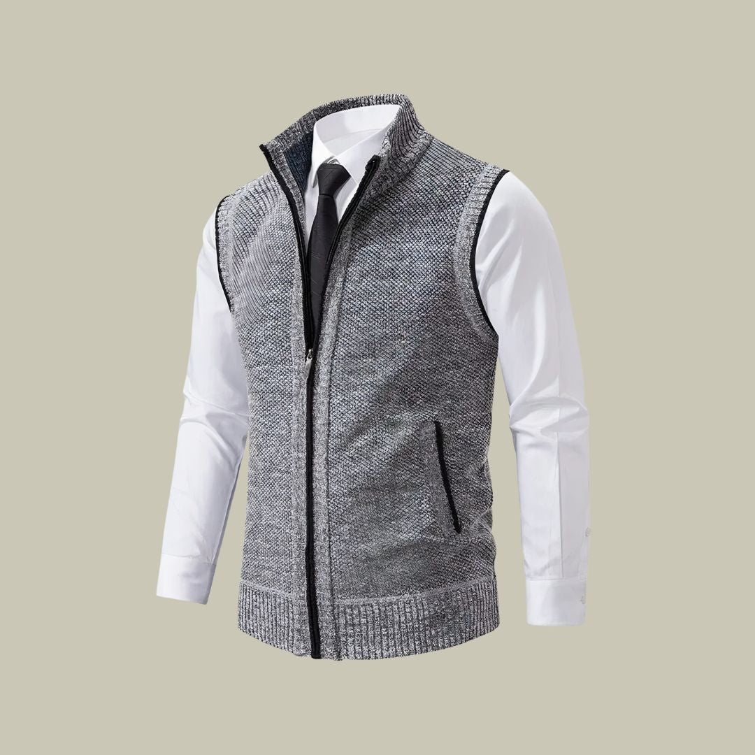 Men’s Knit Sweater Vest – Slim Fit – Sleeveless Wool Blend with Zip Front & Pockets
