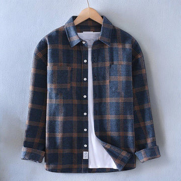 Button down long sleeve plaid classic shirt for men