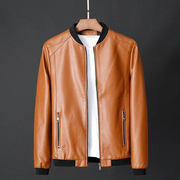 Men’s Leather Bomber Jacket – Zipper Closure – Vintage Motorcycle Style – Secure Pockets