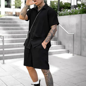 Button collar shirt & shorts outfit set for men