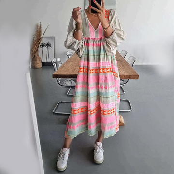 V-neck puff sleeve summer dress for women