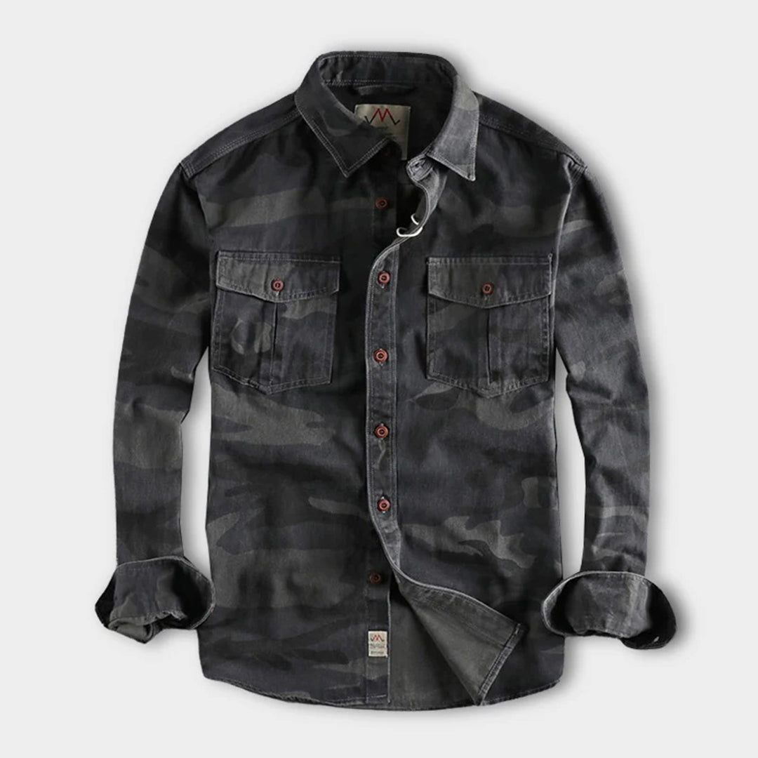 Button down camouflage long sleeve shirt jacket for men