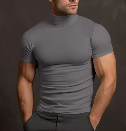 Mock neck short sleeve fitted top for men