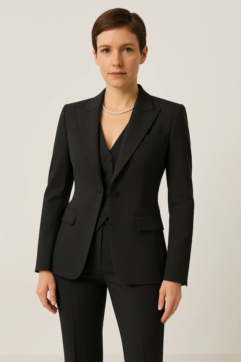 Women’s Business Pantsuit – Tailored Fit – Wool Blend – 3-Piece with Vest