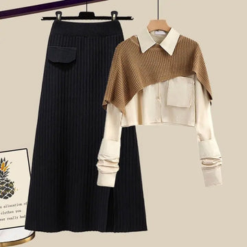 Women’s Knitted Skirt – High Waist – Ribbed Texture – Full Length – Pocket Detail