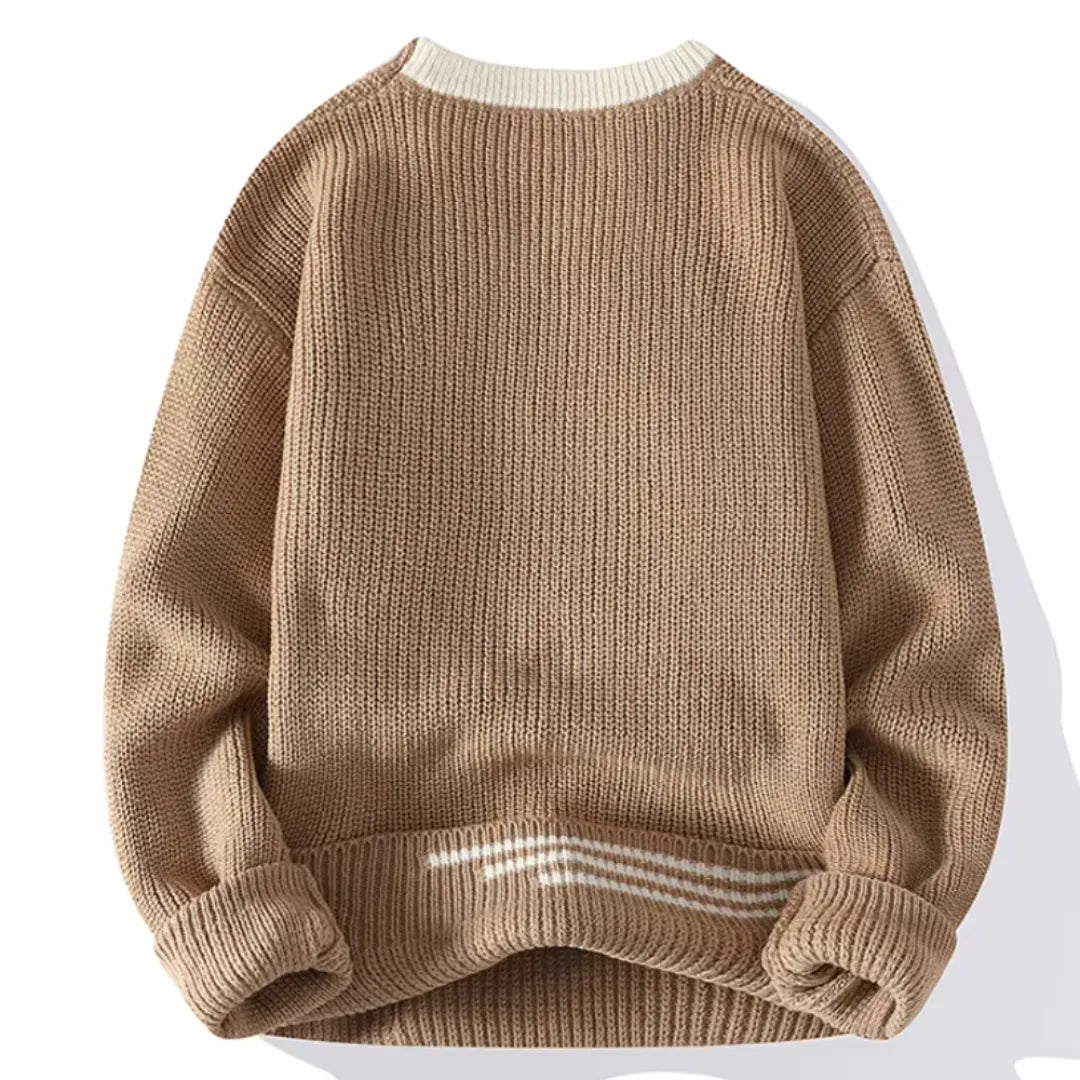 Raphael Cotton Crewneck Sweater | Ribbed Striped Trim Sweater
