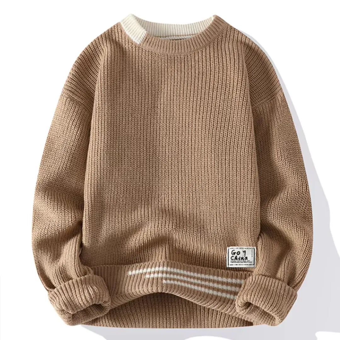 Raphael Cotton Crewneck Sweater | Ribbed Striped Trim Sweater