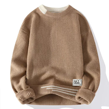 Raphael Cotton Crewneck Sweater | Ribbed Striped Trim Sweater