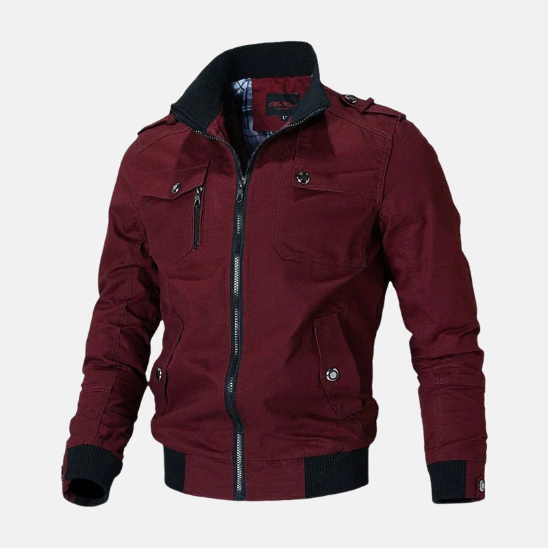 Men’s Bomber Jacket – Slim Fit – Structured Silhouette – Stand-Up Collar – Multiple Pockets