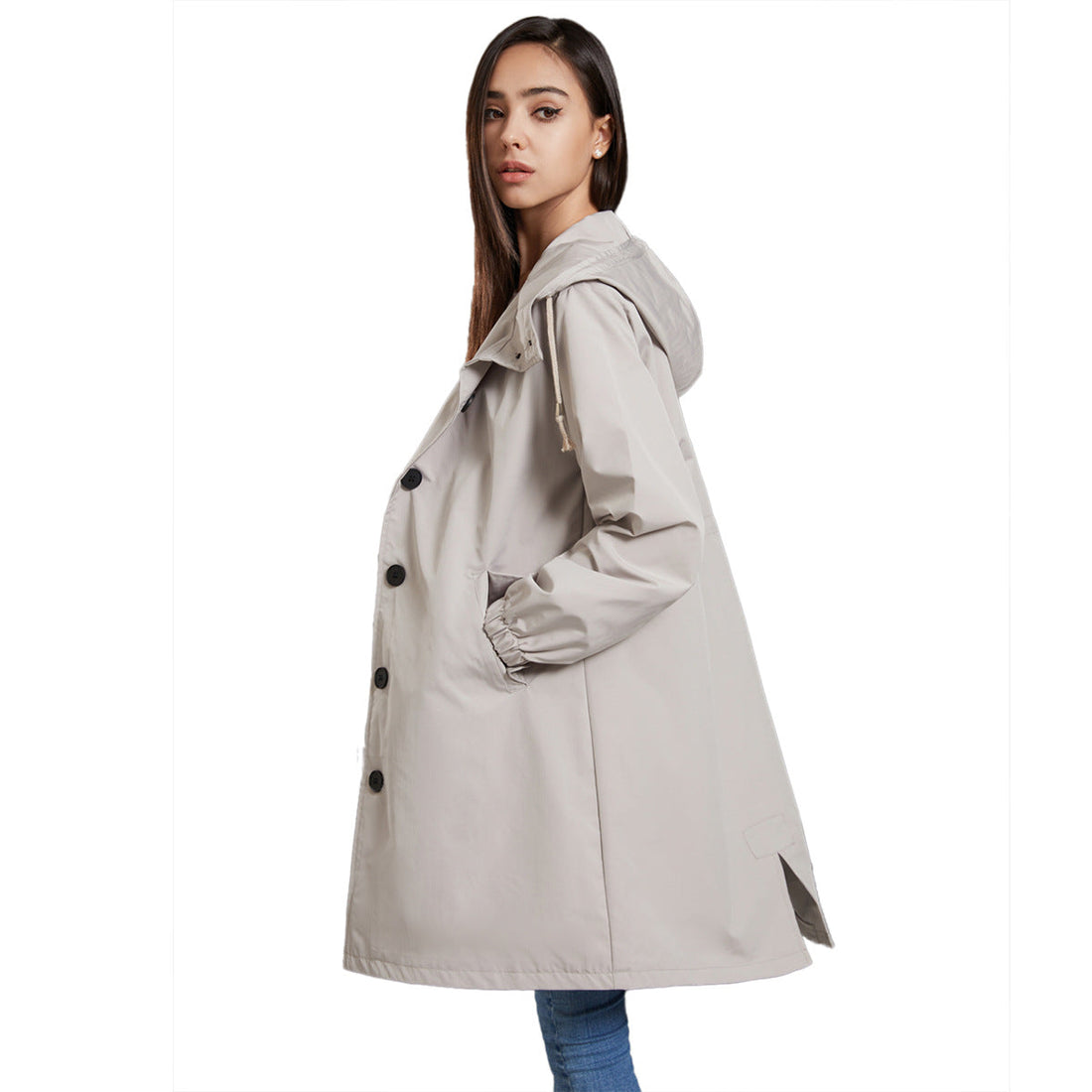 Nancy Nylon Hooded Rain Jacket | Relaxed Fit Thigh-Length Jacket