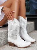 Breathable Western Cowboy Boots: Lightweight all-season vegan leather fashion boots with intricate stitching.