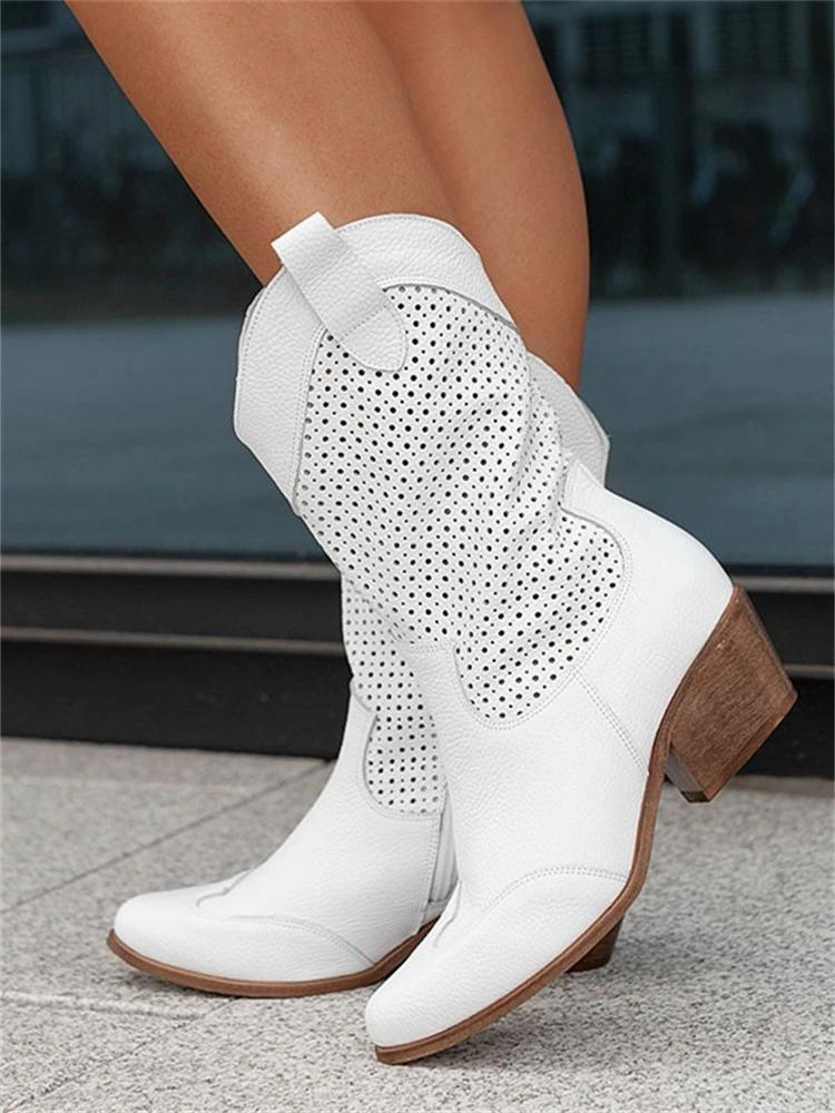 Women’s Breathable Cowboy Boots Low-Cut Western with Medium Heel