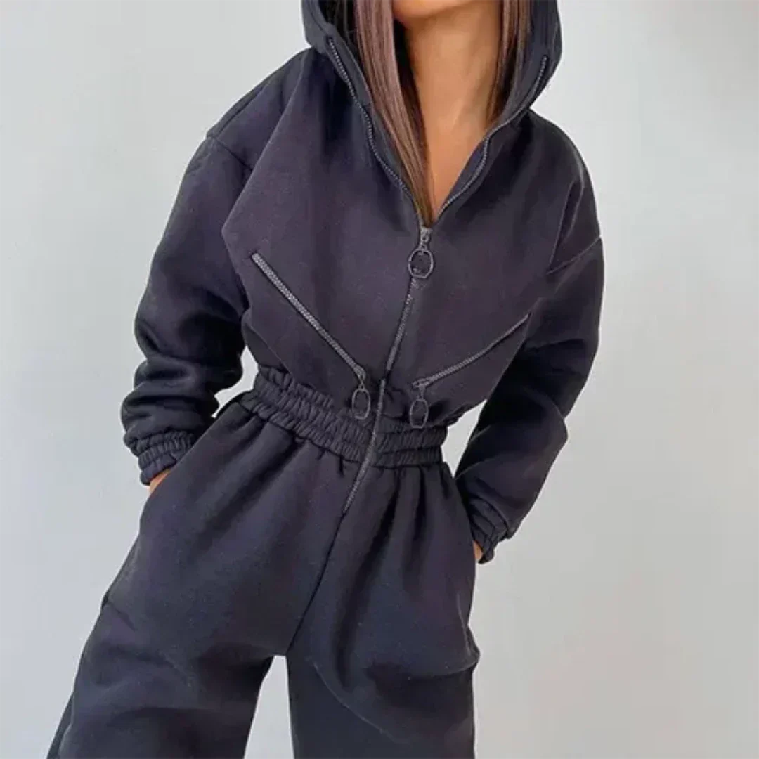 Fleece hoodie thermal jumpsuit for women