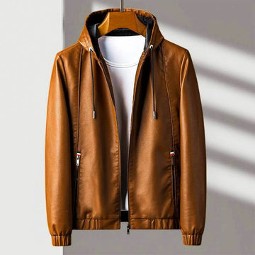 Men’s Hooded Jacket – Regular Fit – Leather-Like Fabric – Full Zip – Zippered Pockets