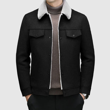 Men’s Jacket – Regular Fit – Sherpa Lined – Wool Look – Fleece Collar – Button Front