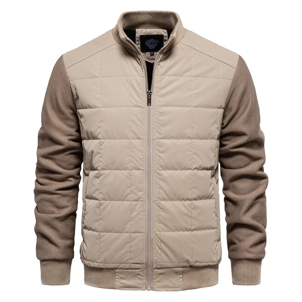 Men’s Quilted Jacket – Slim Fit – Knitted Sleeves – Stand-Up Collar – Full Zip Closure