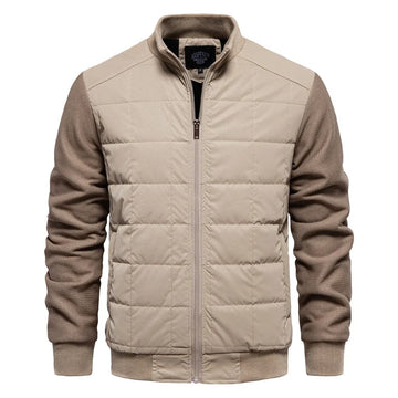 Men’s Quilted Jacket – Slim Fit – Knitted Sleeves – Stand-Up Collar – Full Zip Closure