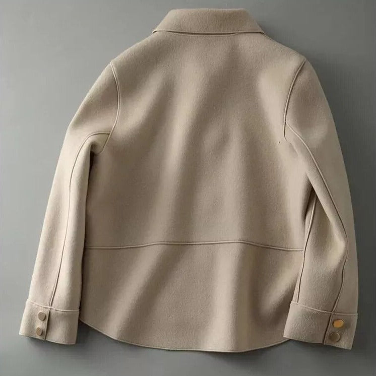 Women’s Wool Jacket – Boxy Fit – Button Front – Patch Pockets – Hip Length