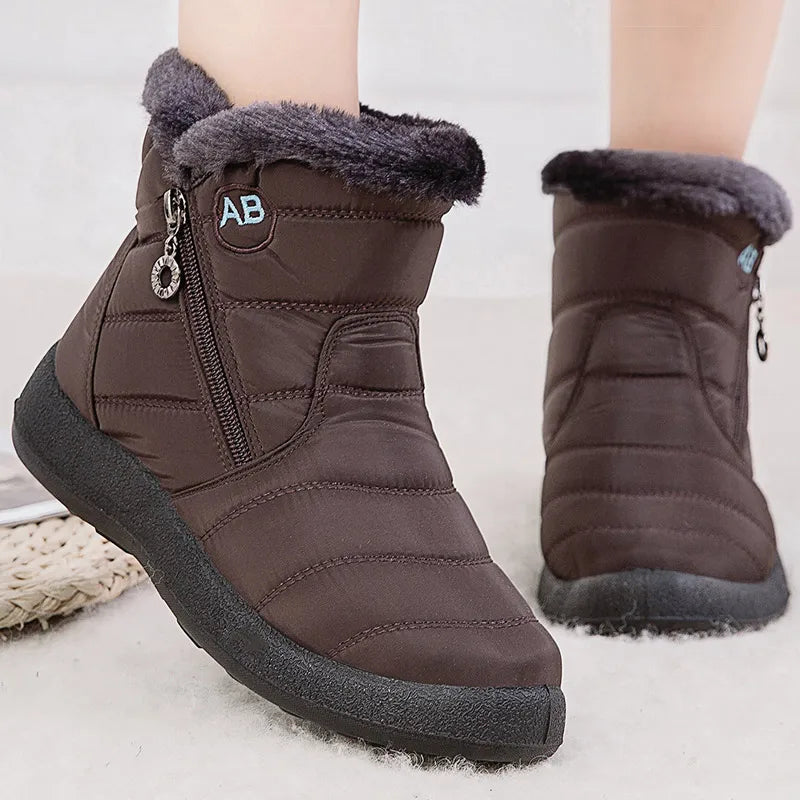Women’s Snow Boots – Mid-Calf – Water-Resistant – Plush Fur Lining – Quilted – Side Zipper
