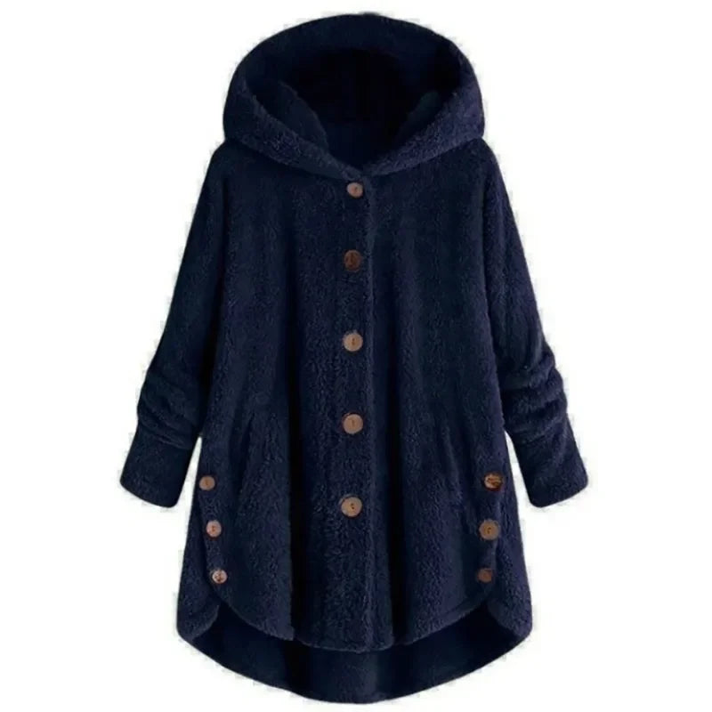 Women’s Fleece Jacket – Relaxed Fit – Hooded – Button Front – Plush Soft Touch – Pockets