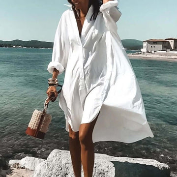 Women's Shirt Dress - Long Sleeve - Button Down - Loose Fit - Lightweight Breathable