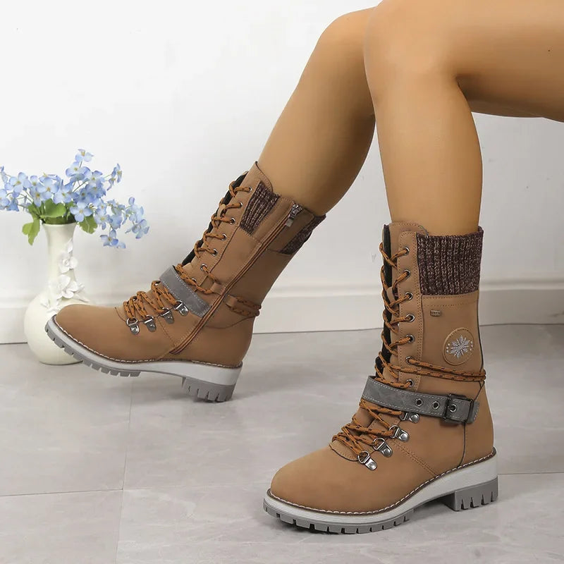 Platform heels high lace-up snow boots for women