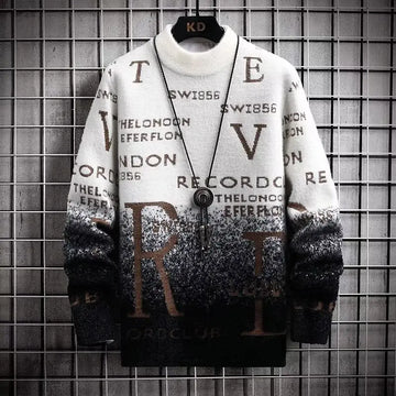 Men’s Pullover Sweater – Relaxed Fit – Knitted Fabric – O-Neck – Text Print – Gradient