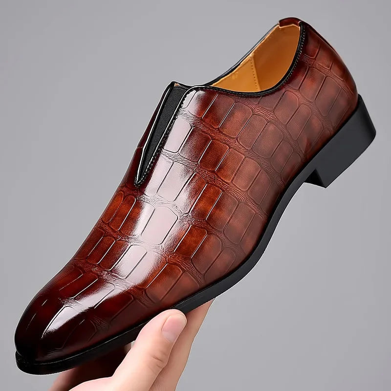 Crocodile-embossed slip-on shoes for men