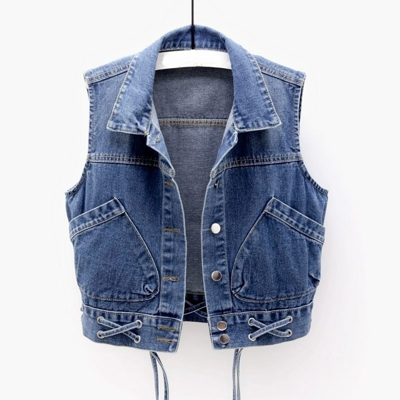 Pocket slim denim vest for women