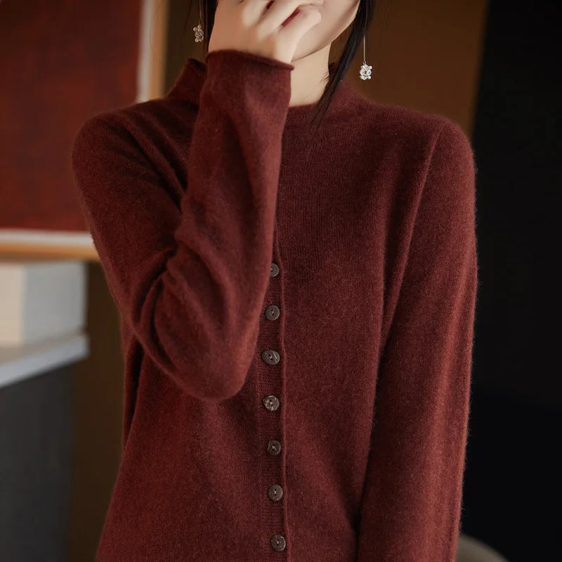Women’s Cardigan Sweater – Relaxed Tailored Fit – Wool Knit – Button Front – Spread Collar