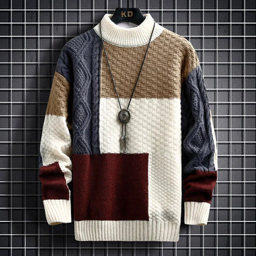 Colorblock pullover knitted sweater for men