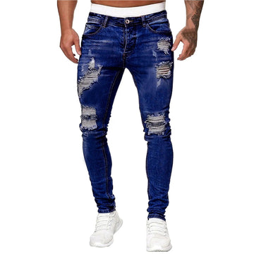 Men's Skinny Jeans - Distressed Ripped Design - Slim Tapered Fit - Casual Streetwear