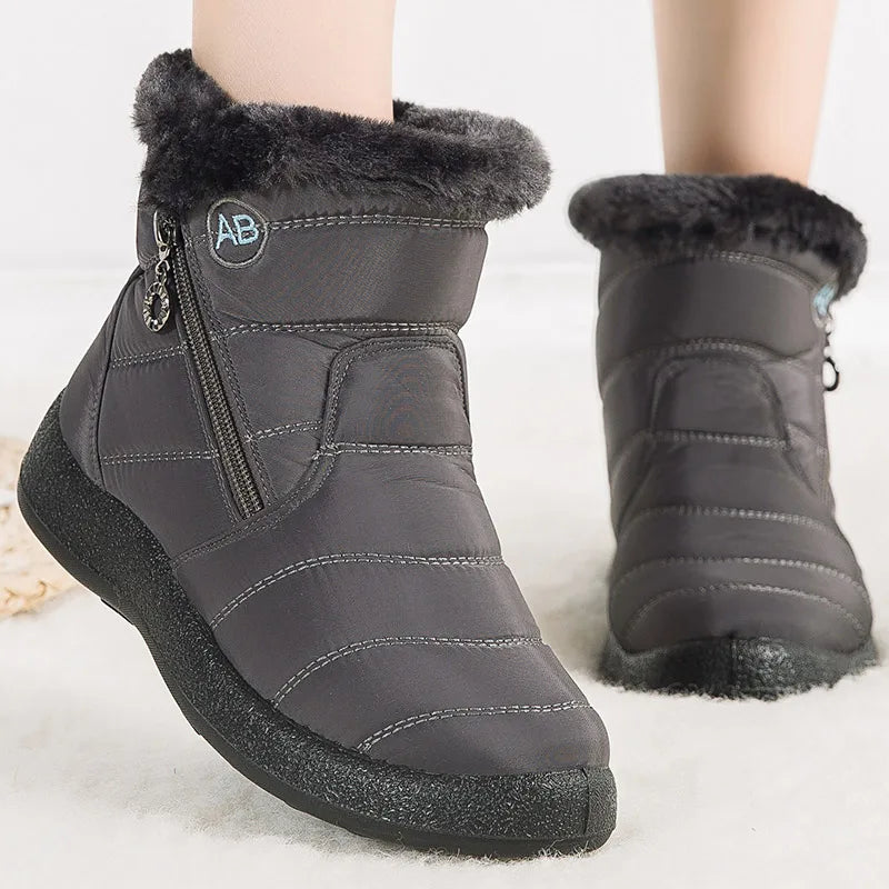 Women’s Snow Boots – Mid-Calf – Water-Resistant – Plush Fur Lining – Quilted – Side Zipper