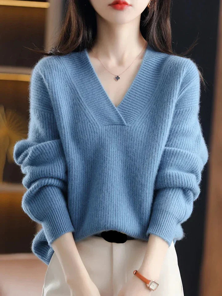 Women’s Pullover Sweater – Soft Knit – V-Neck – Relaxed Fit – Ribbed Trim – Long Sleeve
