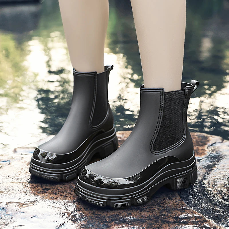 Women’s Wellington Boots – Waterproof Rubber – Short Ankle – Slip-On with Grip Sole