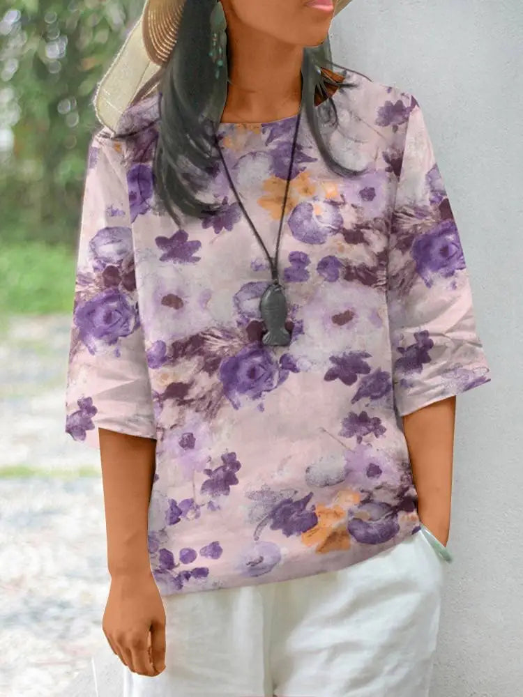 Elegant floral 3/4 sleeve blouse for women