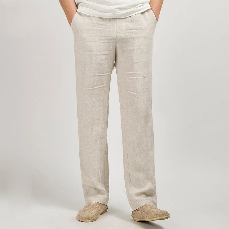 Men’s Linen Trousers – Relaxed Straight Fit – Lightweight Breathable – Full Length