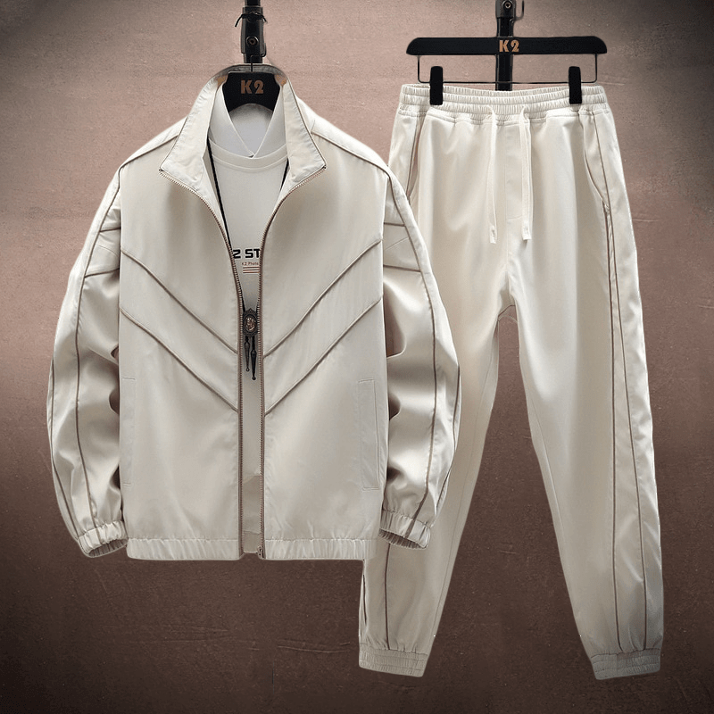 Men’s Tracksuit - Zip-Up Jacket & Jogger Pants - Stand Collar - Elastic Cuffs