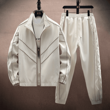 Men’s Tracksuit - Zip-Up Jacket & Jogger Pants - Stand Collar - Elastic Cuffs