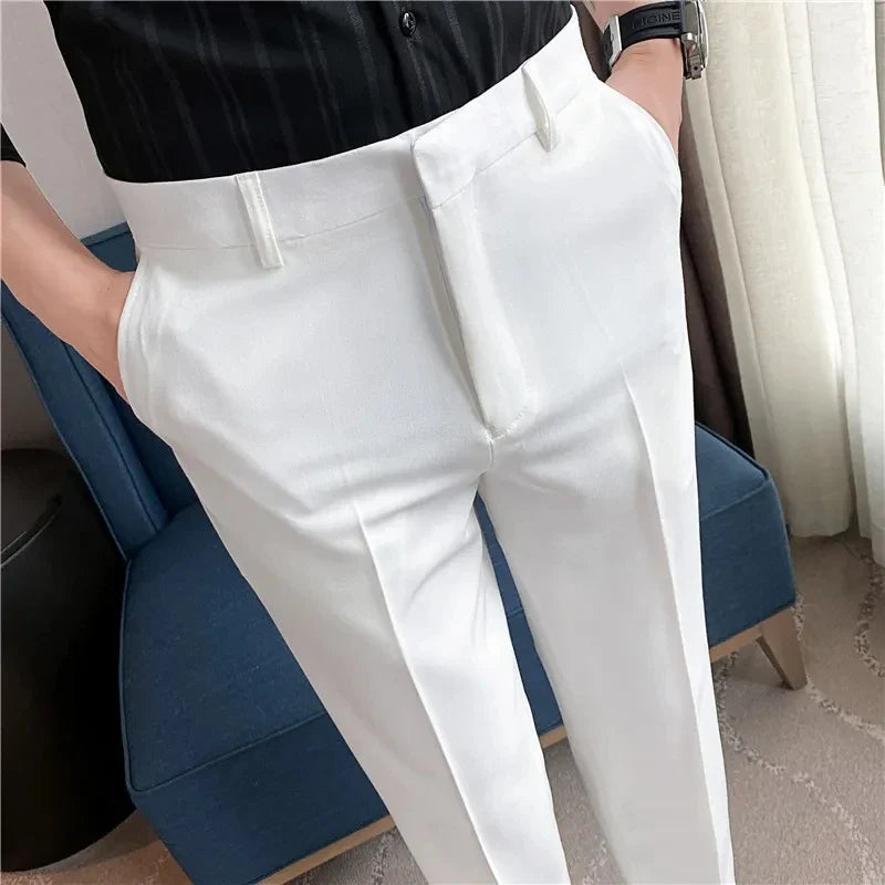 High waist slim fit cropped trousers for men