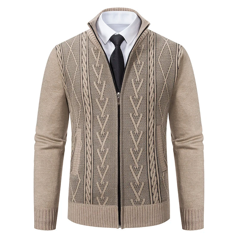 Men’s Cardigan Sweater – Slim Fit – Wool Blend – Full Zip – Cable Knit Front
