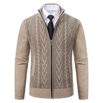 Men’s Cardigan Sweater – Slim Fit – Wool Blend – Full Zip – Cable Knit Front