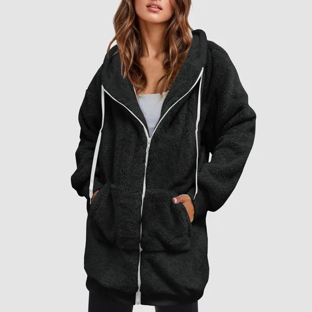 Oversized cosy plush hoodie jacket for women