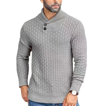 Turtleneck waffle pattern knit sweater for men