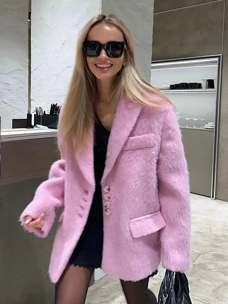 Long-sleeved plush elegant coat for women