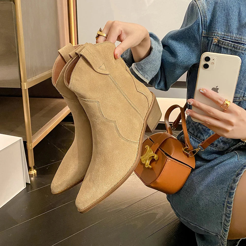Women's Suede Leather Heeled Boots | Spring Collection