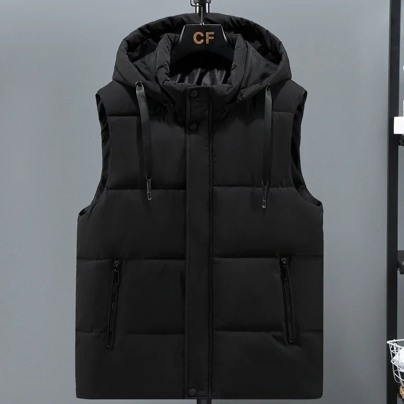 Men's Puffer Vest – Quilted Insulated Padding – Adjustable Hood – Relaxed Fit